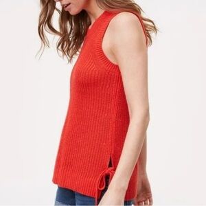 LOFT Vibrant Red Knit Tank with Side Ties